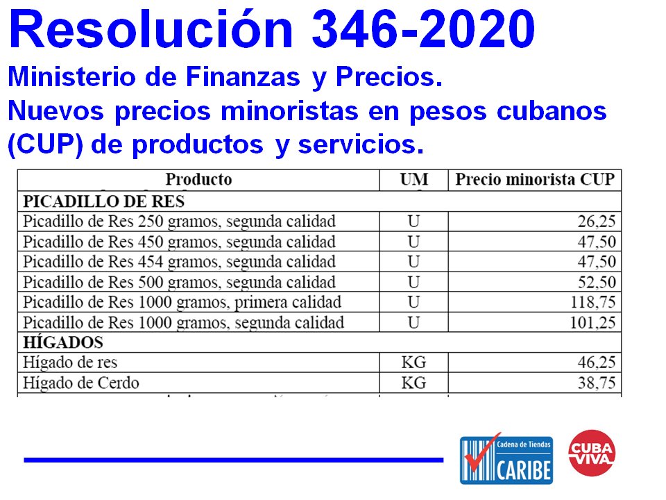 NUEVOS PRECIOS DE ALIMENTOS Y PRODUCTOS DE ASEO EN PESOS CUBANOS A PARTIR DEL 1RO DE ENERO