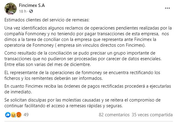 Fincimex informa la causa de retrasos en envíos de remesas a Cuba