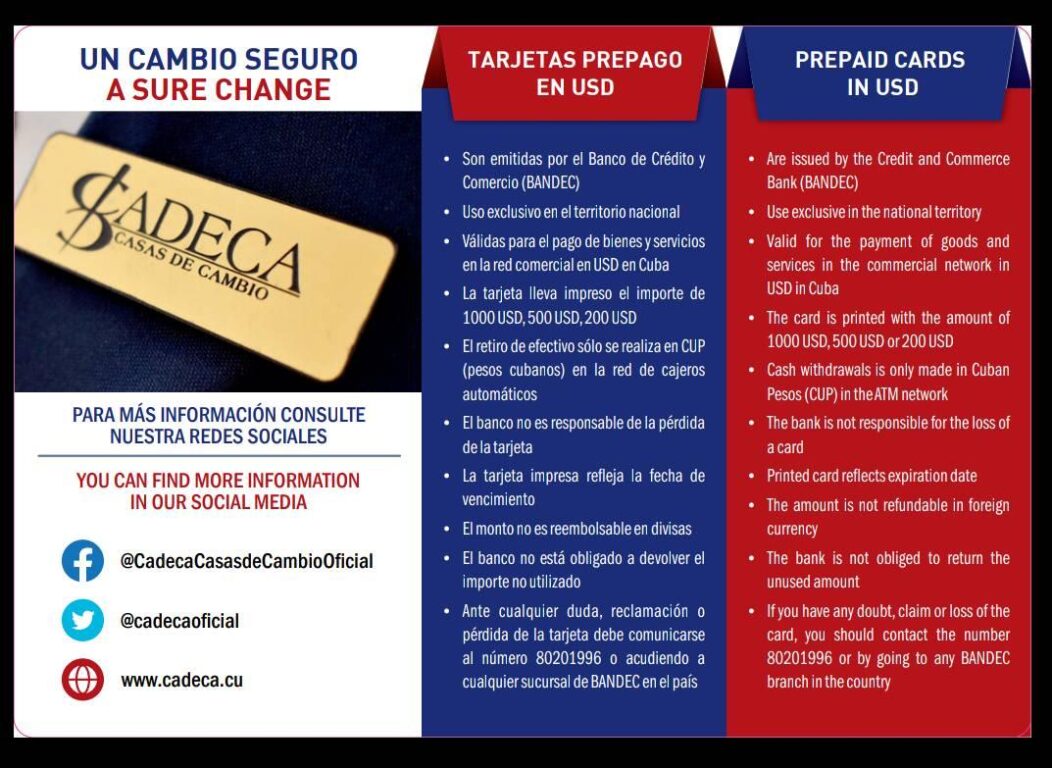 Cuba lanza tarjeta prepago en USD no reembolsable en ninguna Moneda Libremente Convertible