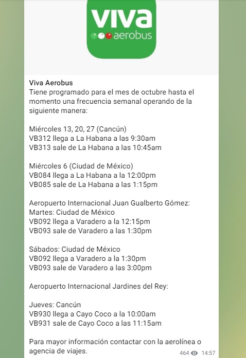 Viva Aerobus comenzó sus vuelos entre Cancún y Jardines del Rey Viva Aerobus comenzó sus vuelos entre Cancún y Jardines del Rey