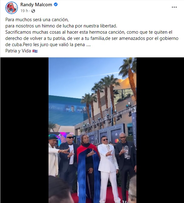 Randy Malcom reconoce el sacrificio que representa Patria y vida para sus creadores