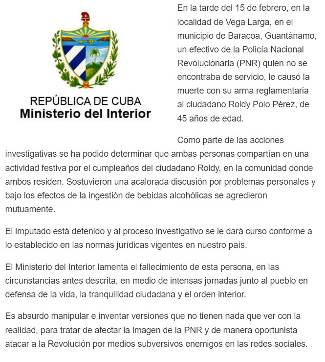 Policía mata a balazos a un músico y promotor cultural en Baracoa