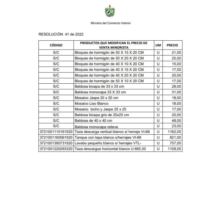 Gobierno cubano incrementa precios de materiales de la construcción Gobierno cubano incrementa precios de materiales de la construcción