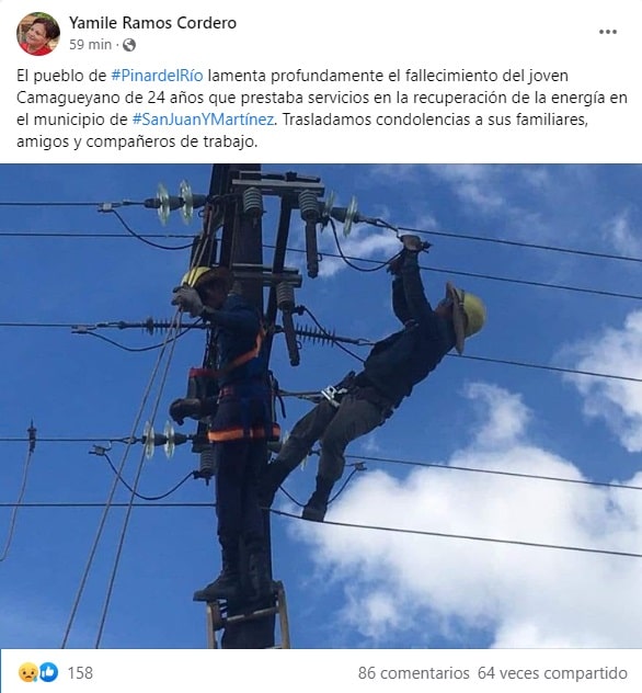 Muere liniero de 24 años electrocutado en Pinar del Río