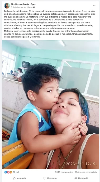 Madre cubana agradece a motorista anónimo que le salvo la vida a su pequeño Madre cubana agradece a motorista anónimo que le salvo la vida a su pequeño
