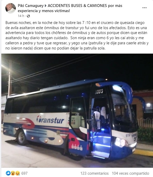 Ladrones asaltan ómnibus Transtur en Ciego de Ávila