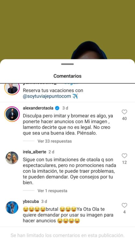 Otaola advierte a actor que lo imita: «No puedes hacer anuncios comerciales con mi imagen»
