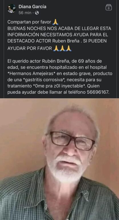 Actor Rubén Breña hospitalizado en estado grave