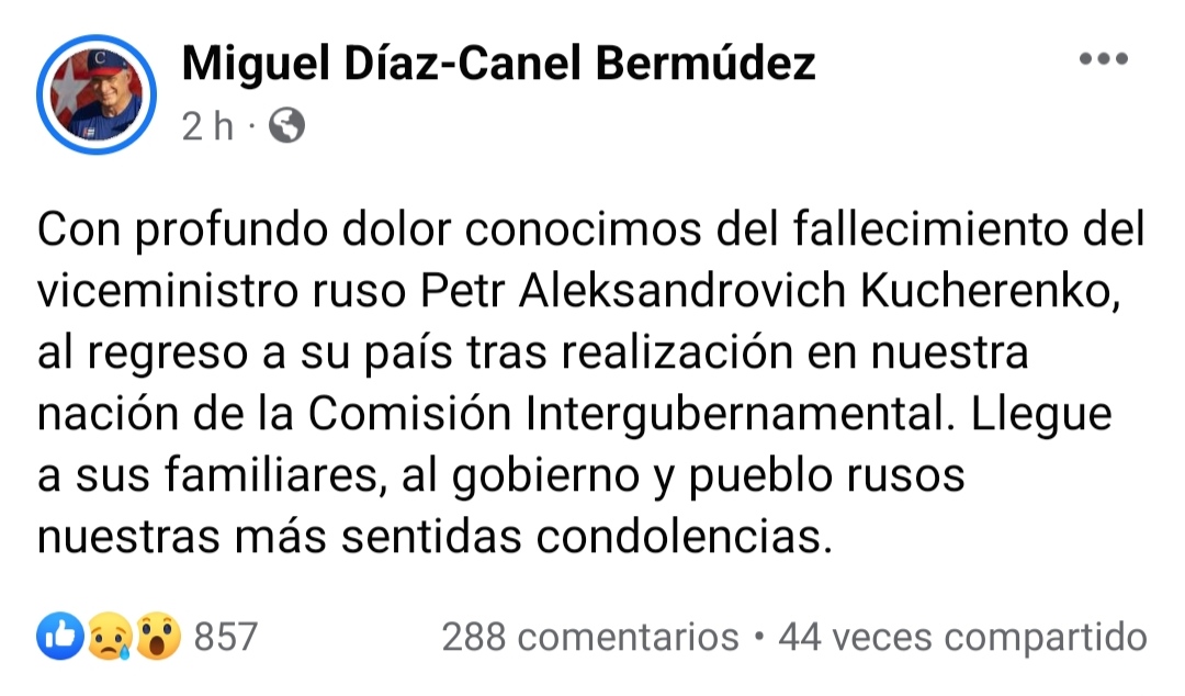 Muere en pleno vuelo desde Cuba el secretario de Estado de Rusia