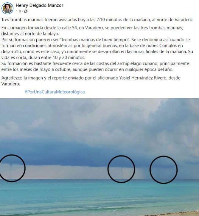 Se forman a la vez tres trombas marinas en Varadero