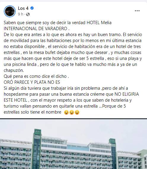 Reguetonero Jorge Jr. Sobre el Hotel Meliá Internacional de Varadero “De cinco estrellas solo tiene el nombre”
