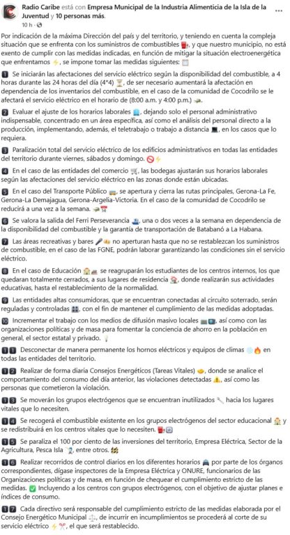 Nuevas medidas energéticas en la Isla: Apagones, teletrabajo y cierre de escuelas